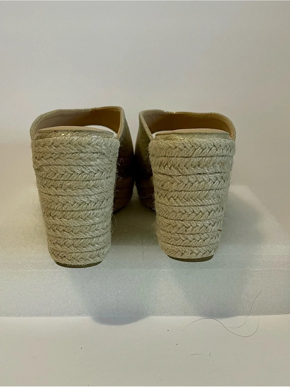 Light Gold Metallic Wedge Espadrille Sandals